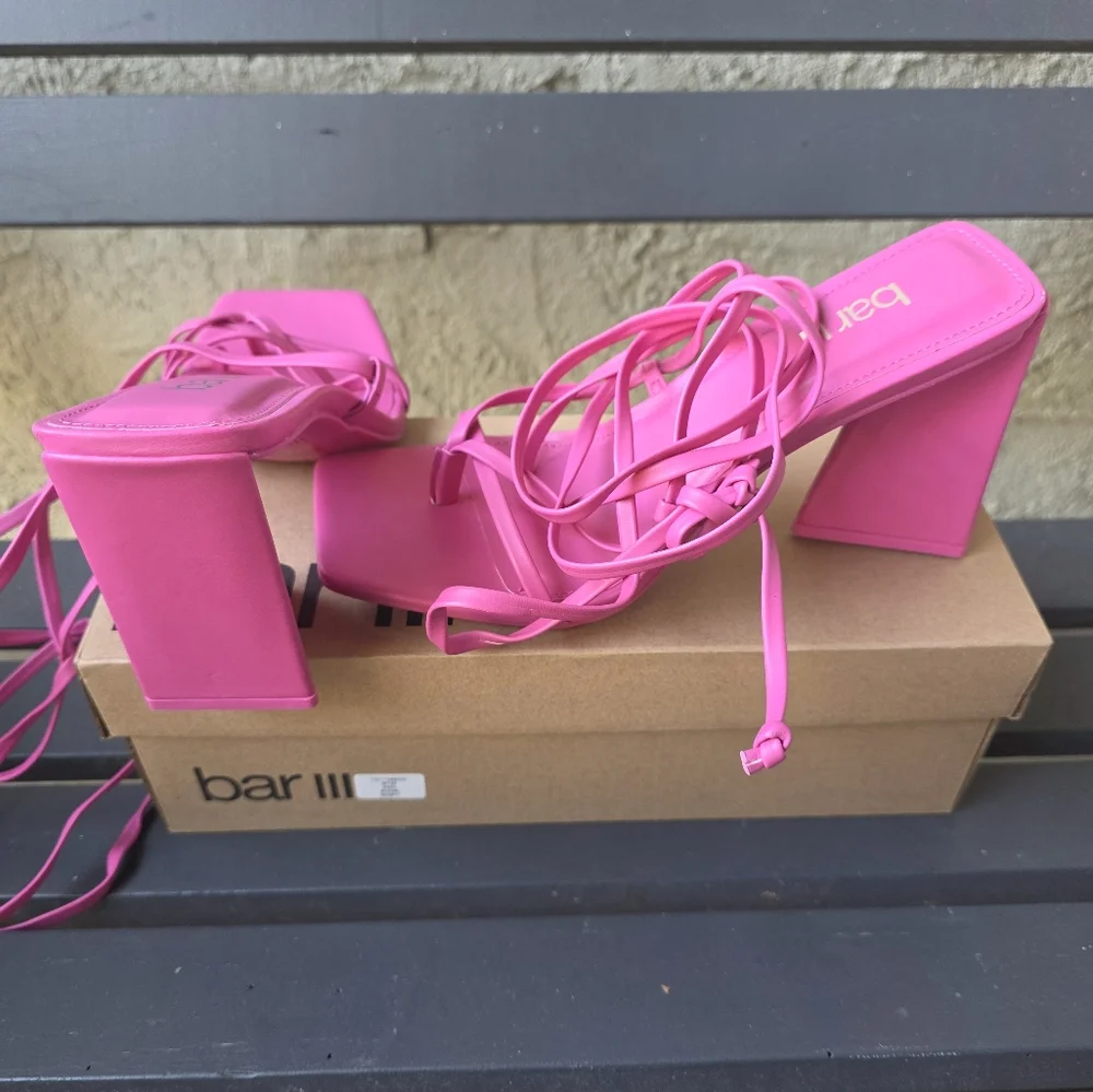 Bar‎ III Womens Alana Faux Leather Ankle Tie Slingback Sandals Fuscia Sz 6.5